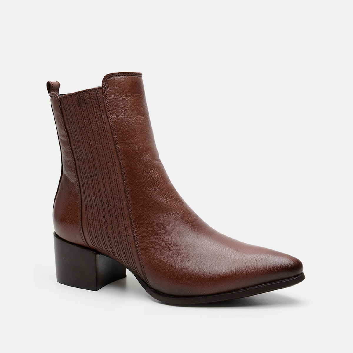 Bota salto bloco em couro chocolate