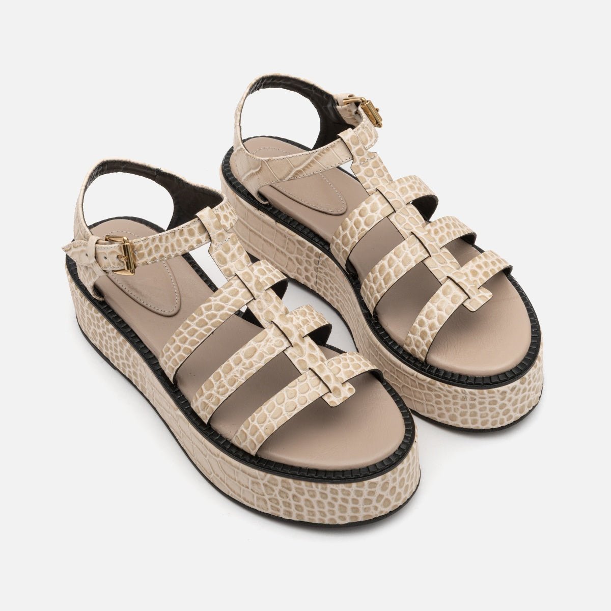 Flatform Fisherman em Couro Croco Off White - Balaia