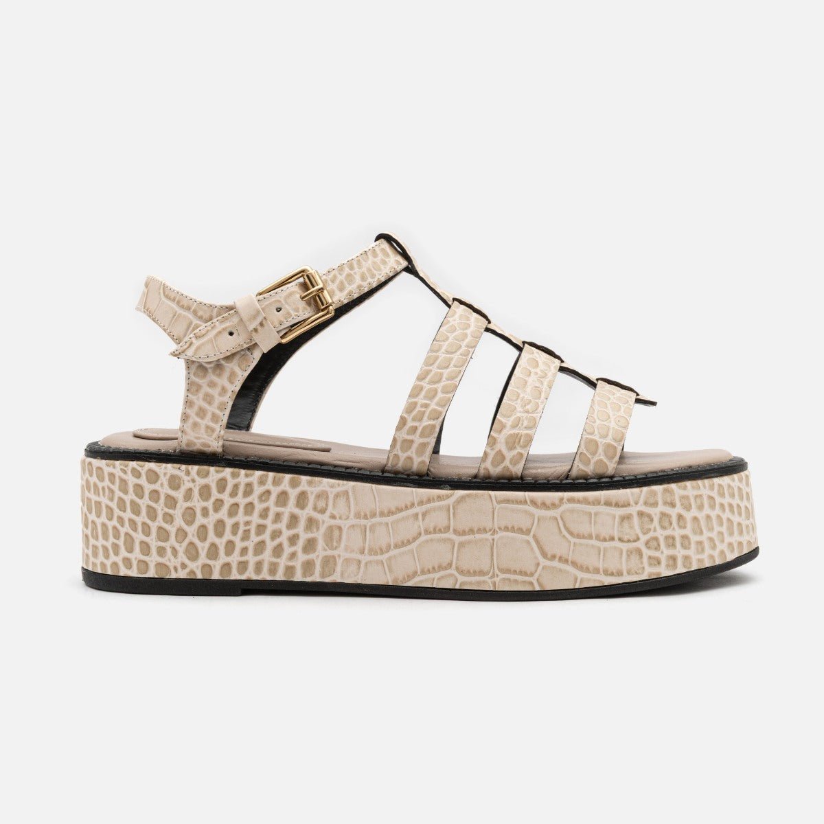 Flatform Fisherman em Couro Croco Off White - Balaia