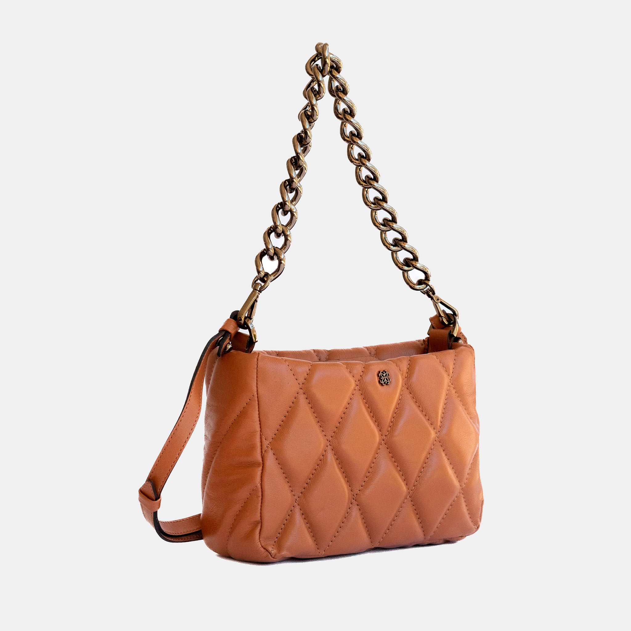 Bolsa Helô P em Couro Carmel