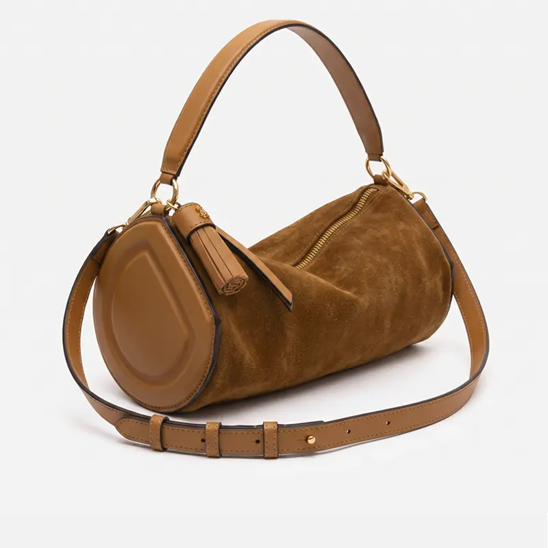 Bolsa Jade Cilíndrica em Camurça Sela