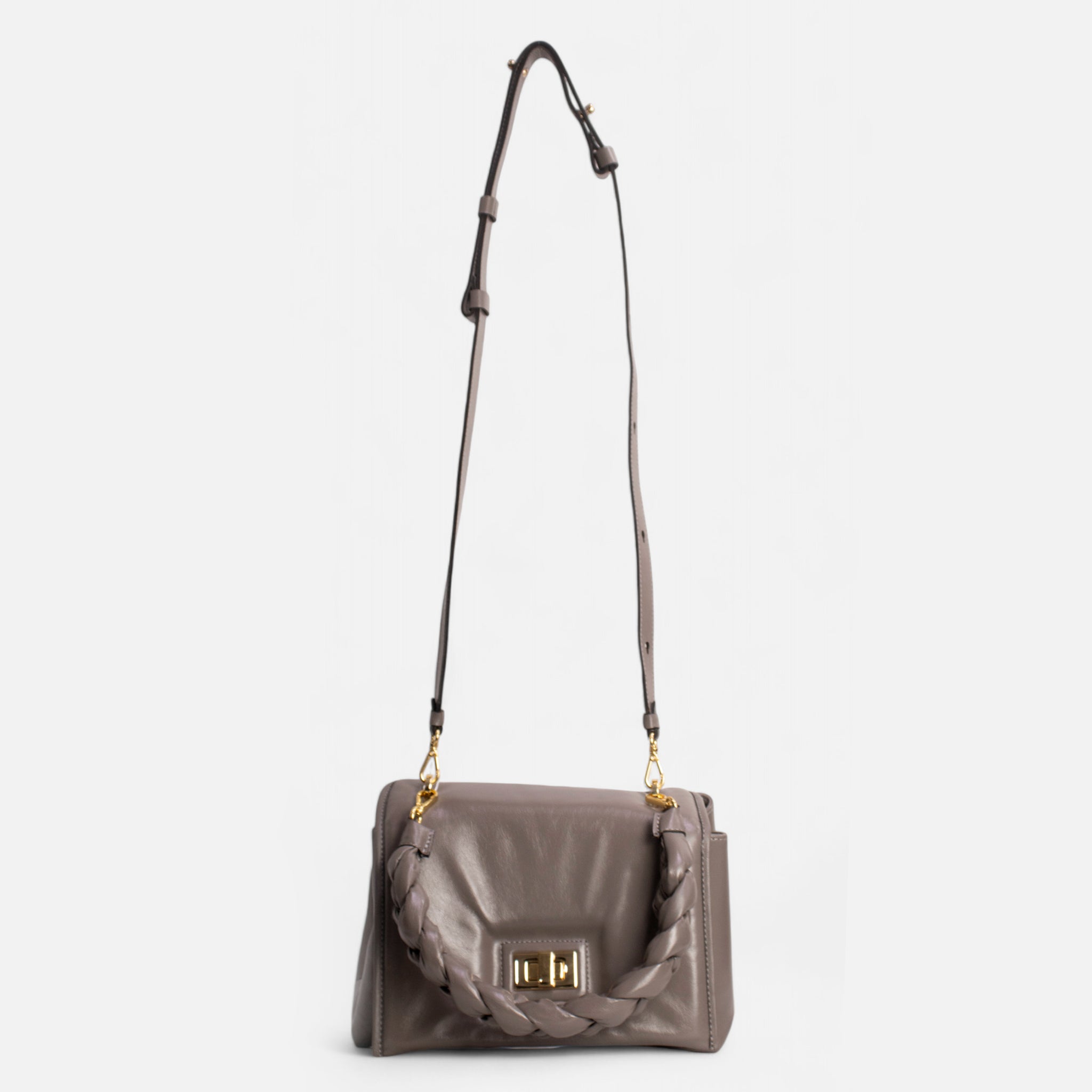 Bolsa Lu em Couro Cimento