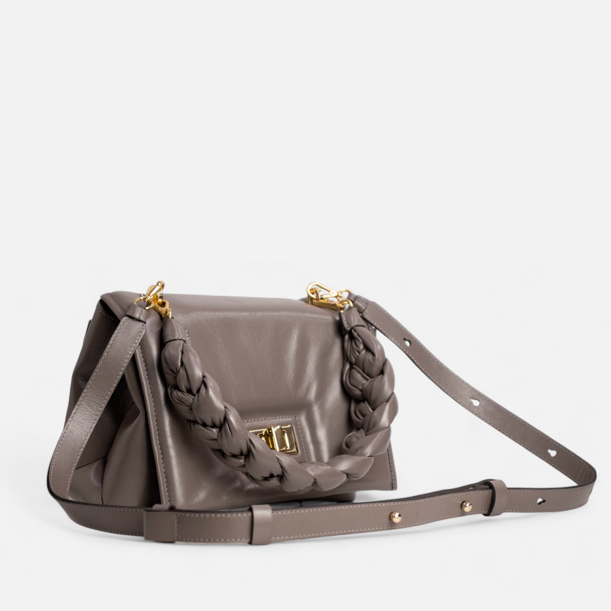 Bolsa Lu em Couro Cimento