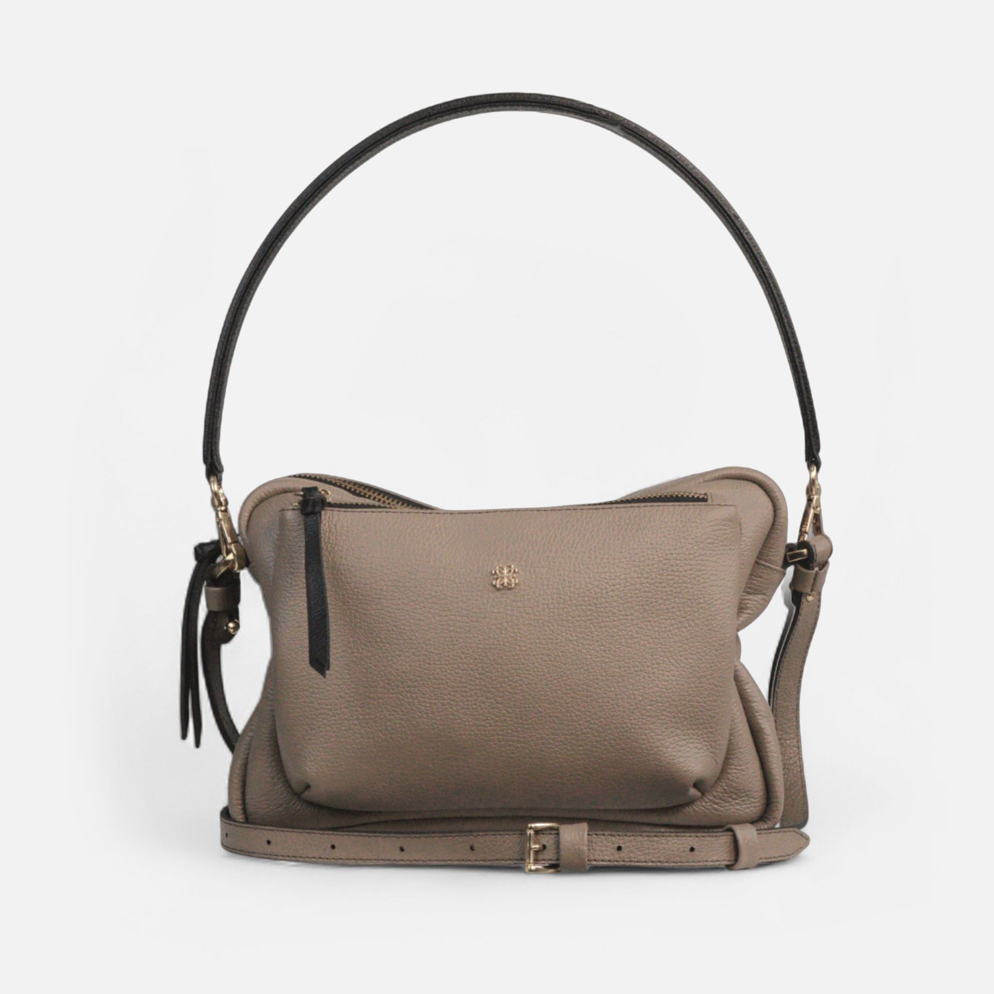 Bolsa Mira em Couro Grigio com Preto