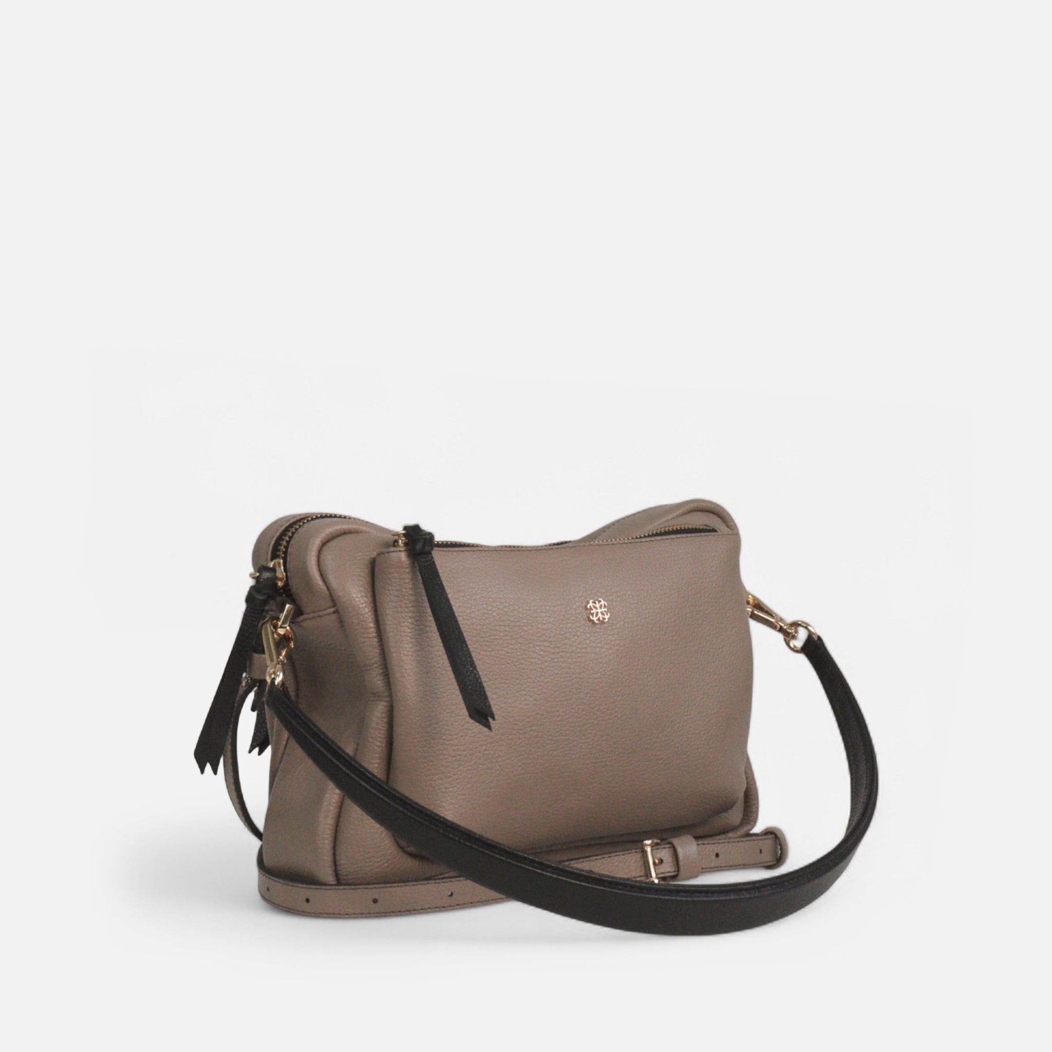 Bolsa Mira em Couro Grigio com Preto