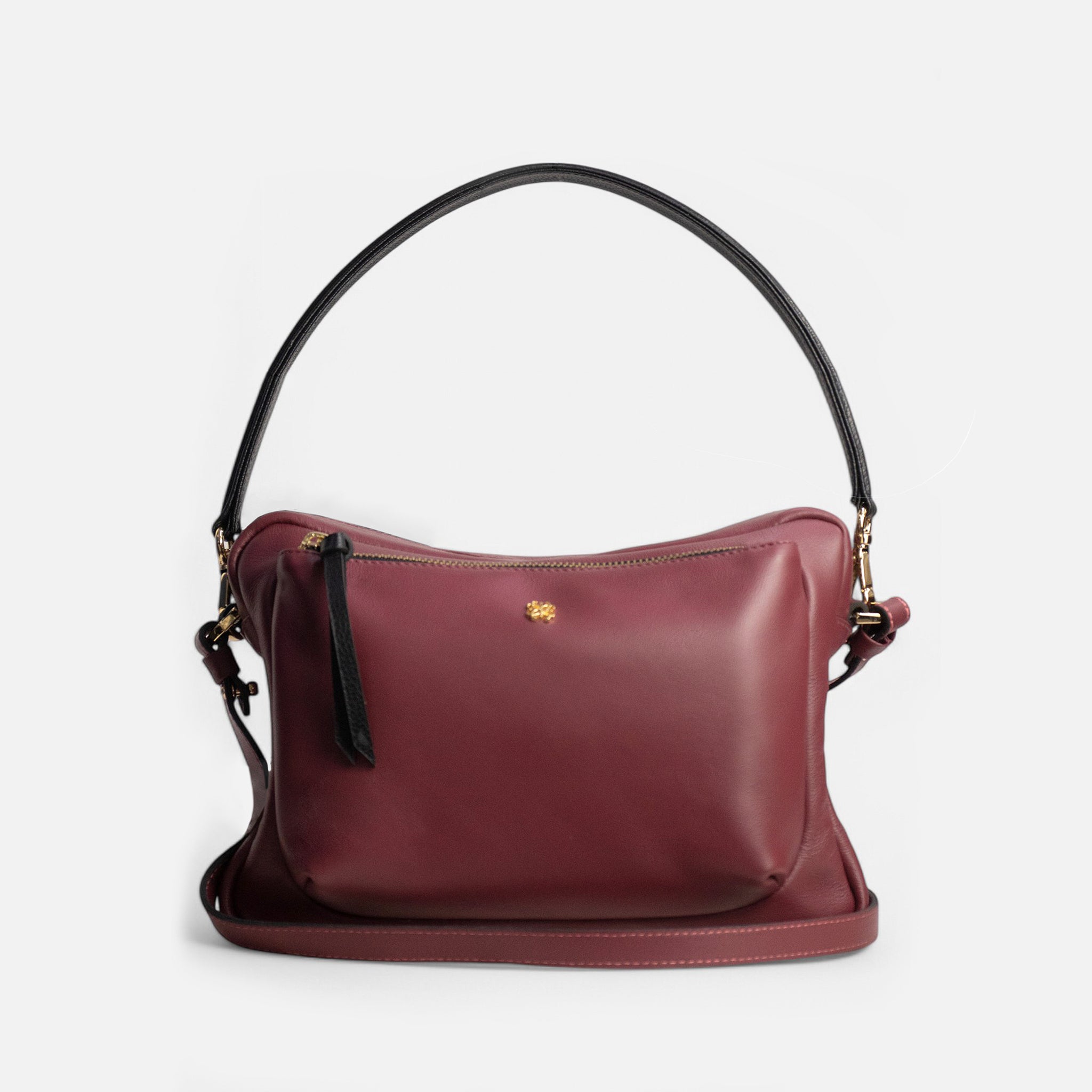 Bolsa Mira em Couro Rubi com Preto