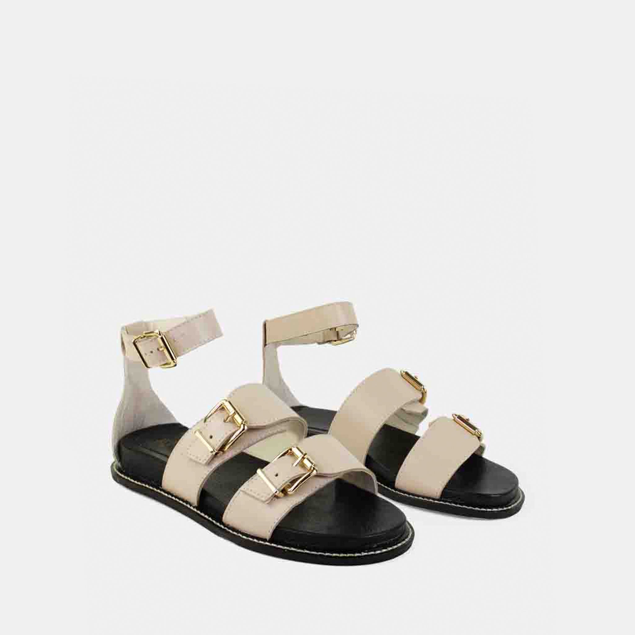 Papete Com Fivelas em Couro Off White - Balaia