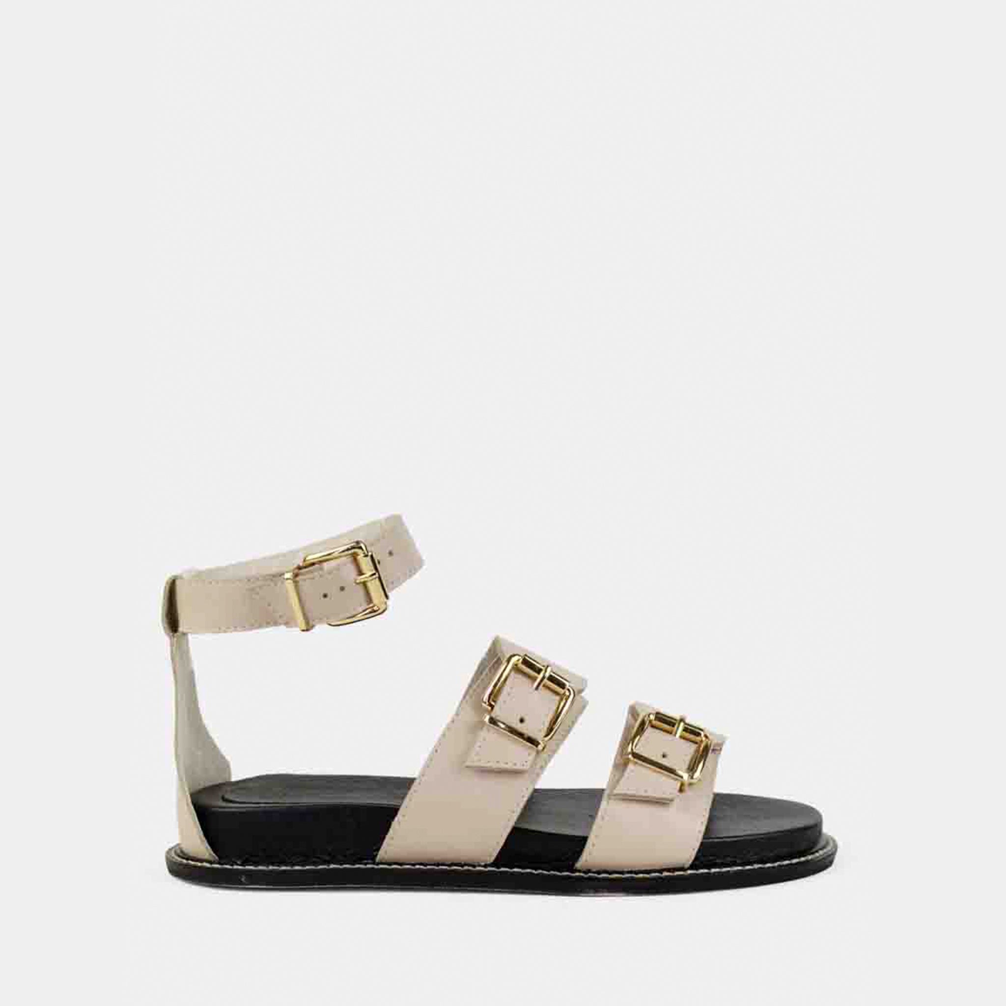 Papete Com Fivelas em Couro Off White - Balaia