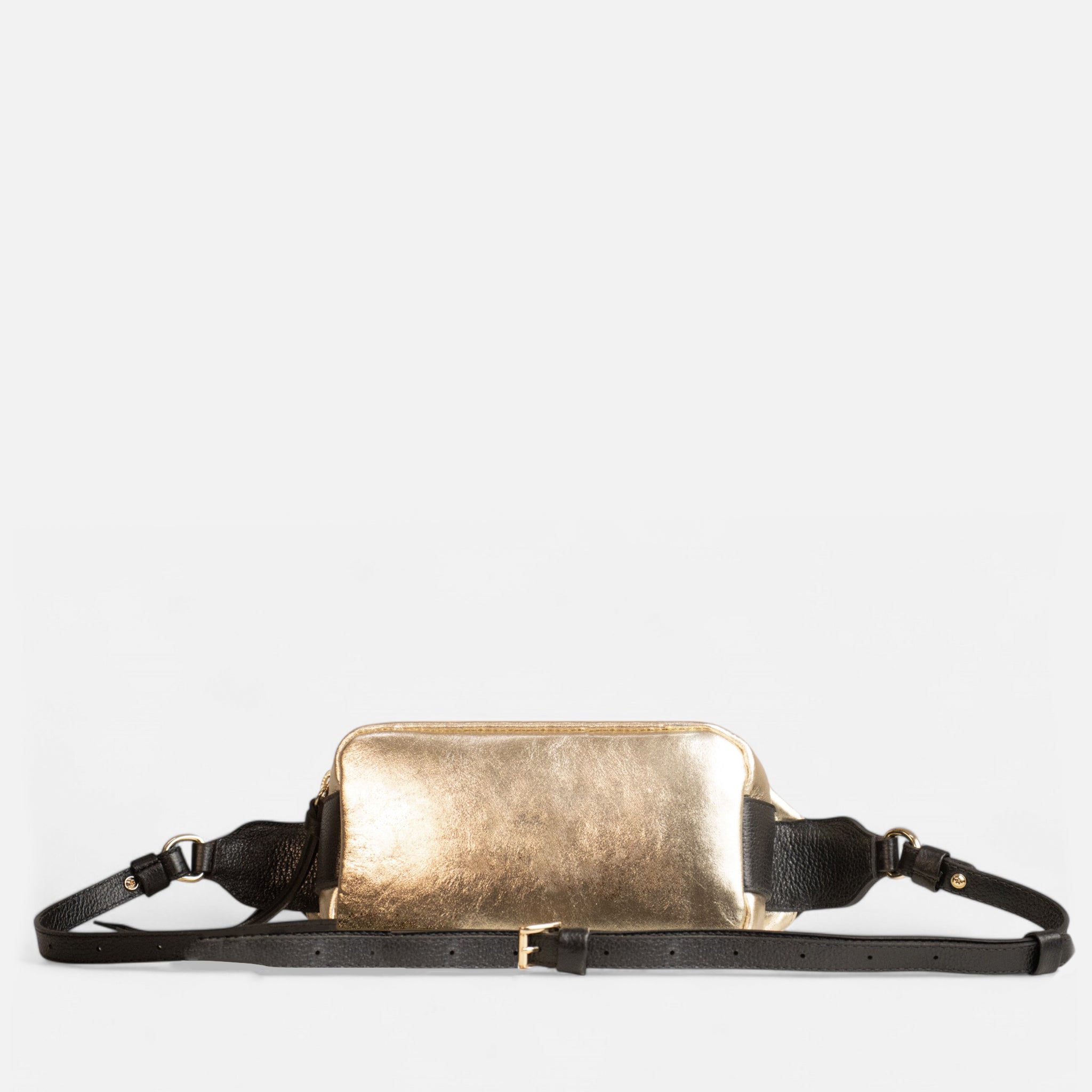 Pochete Amélie P em Couro Ouro e Preto