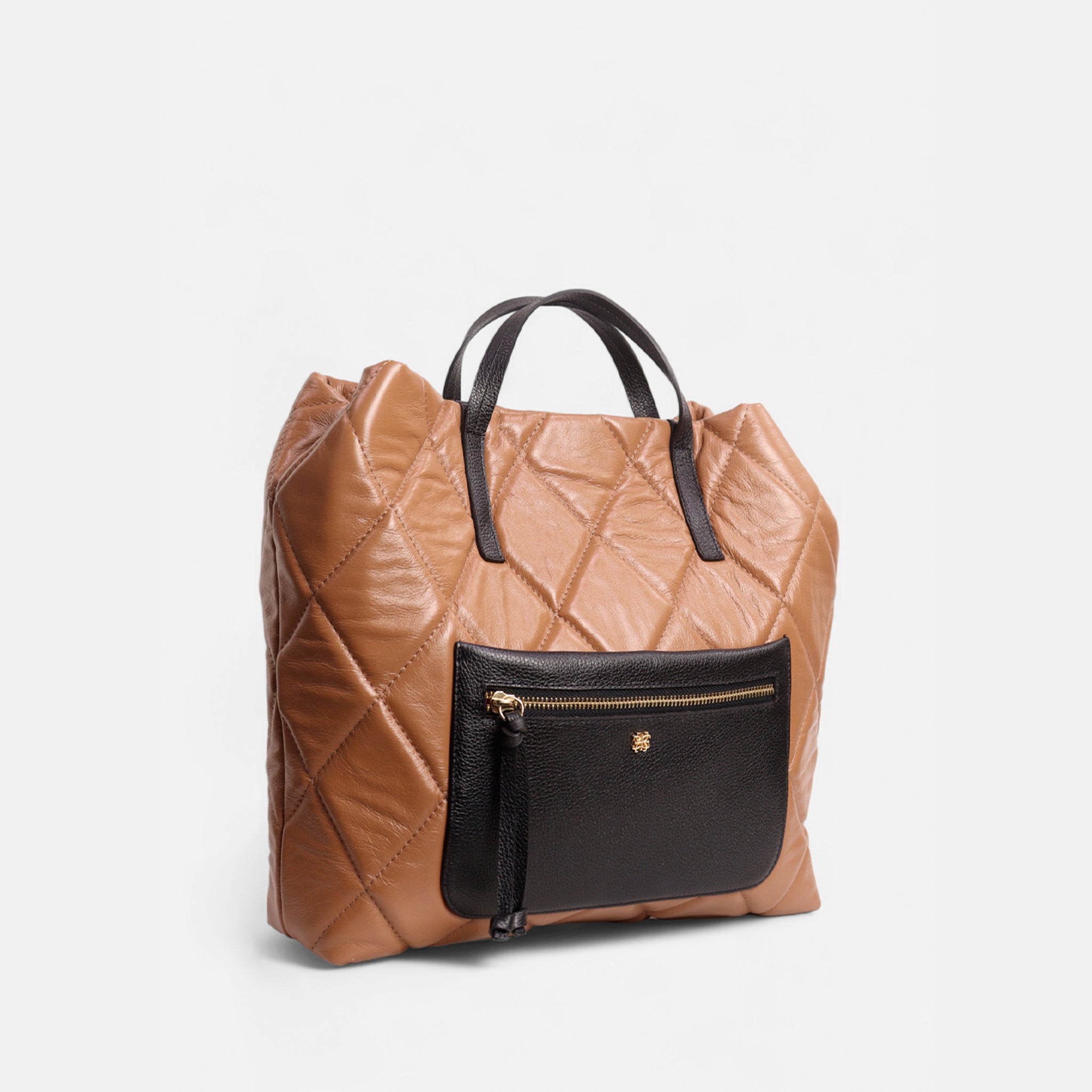 Bolsa Rafa G em Couro Carmel e Preto