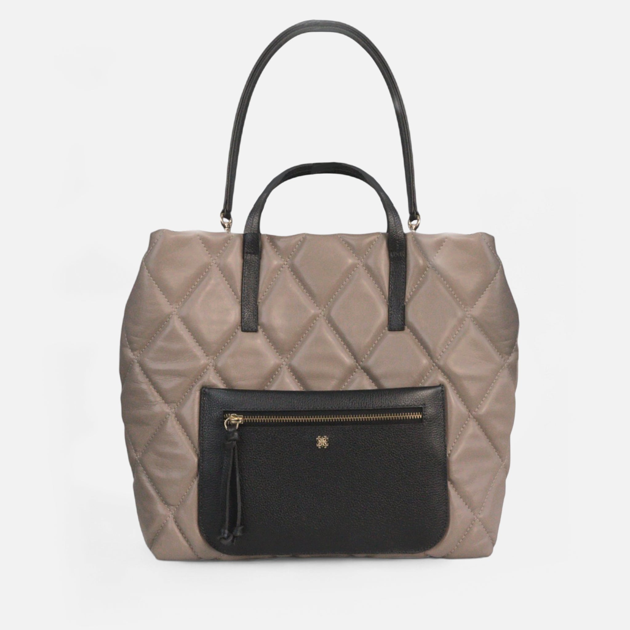 Bolsa Rafa G em Couro Grigio e Preto