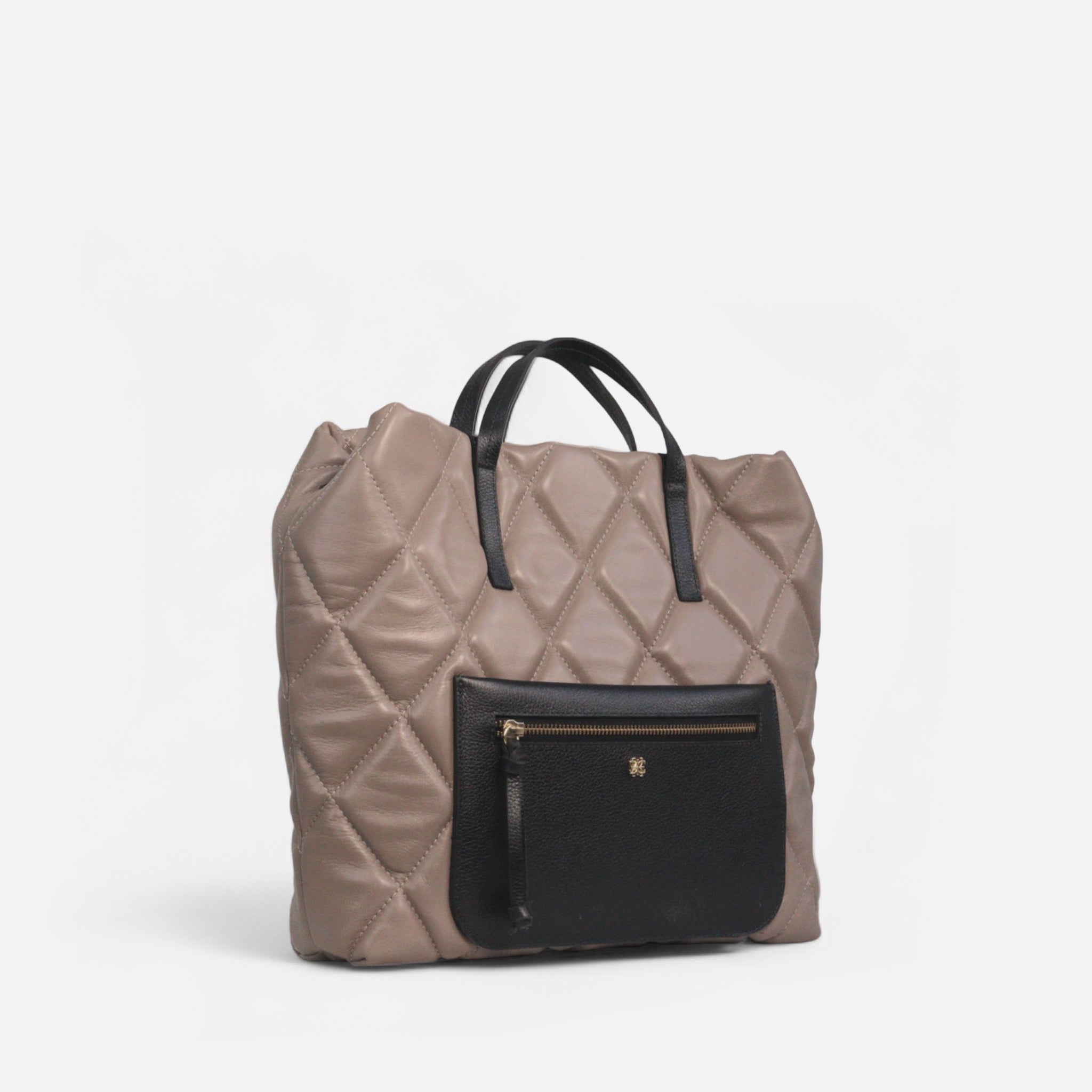 Bolsa Rafa G em Couro Grigio e Preto