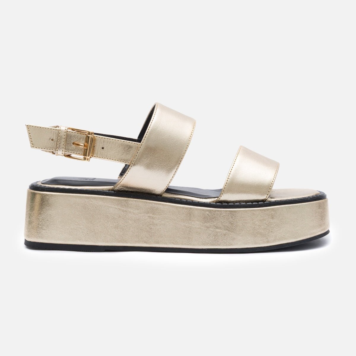 Sandália Flatform em Couro Ouro - Balaia