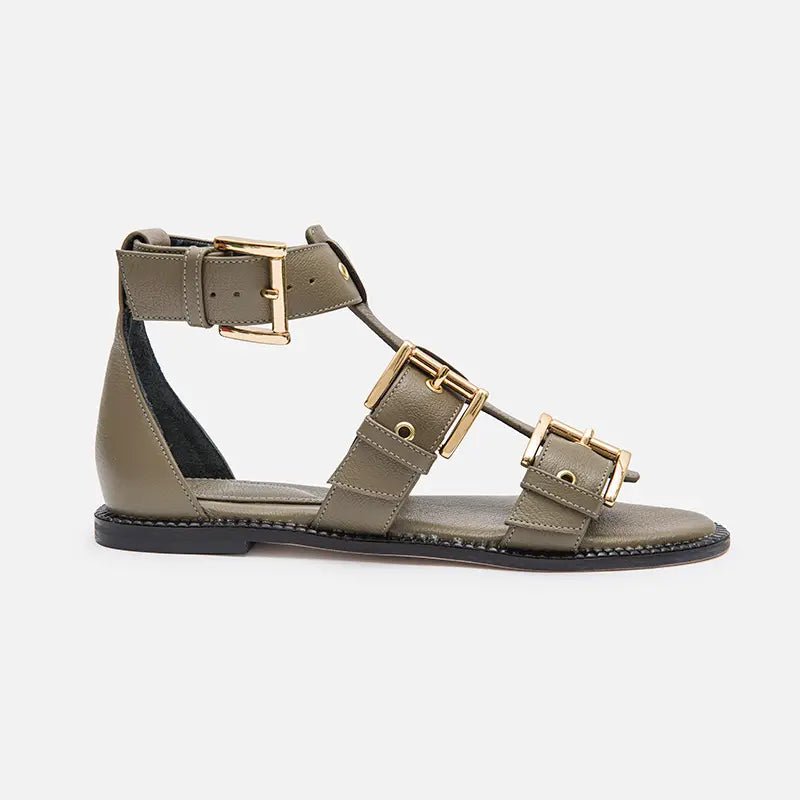 Sandália Gladiadora em Couro Khaki - Balaia