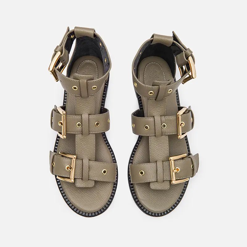 Sandália Gladiadora em Couro Khaki - Balaia