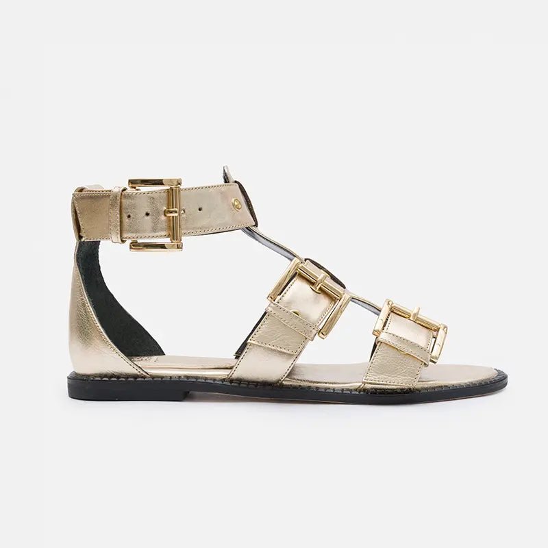 Sandália gladiadora em couro ouro - Balaia