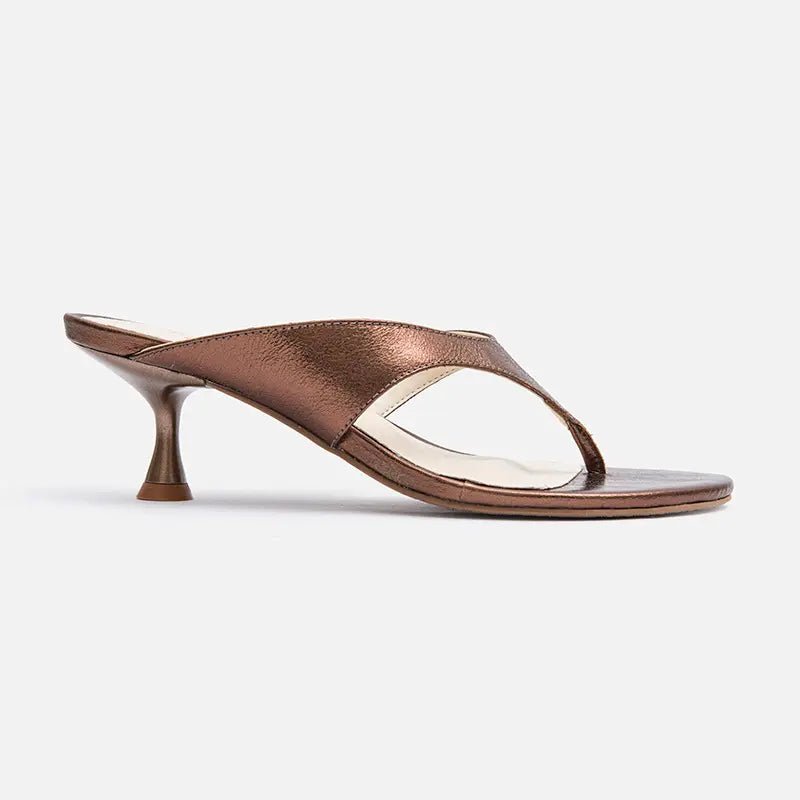 Sandália Salto de Dedo em Couro Bronze - Balaia