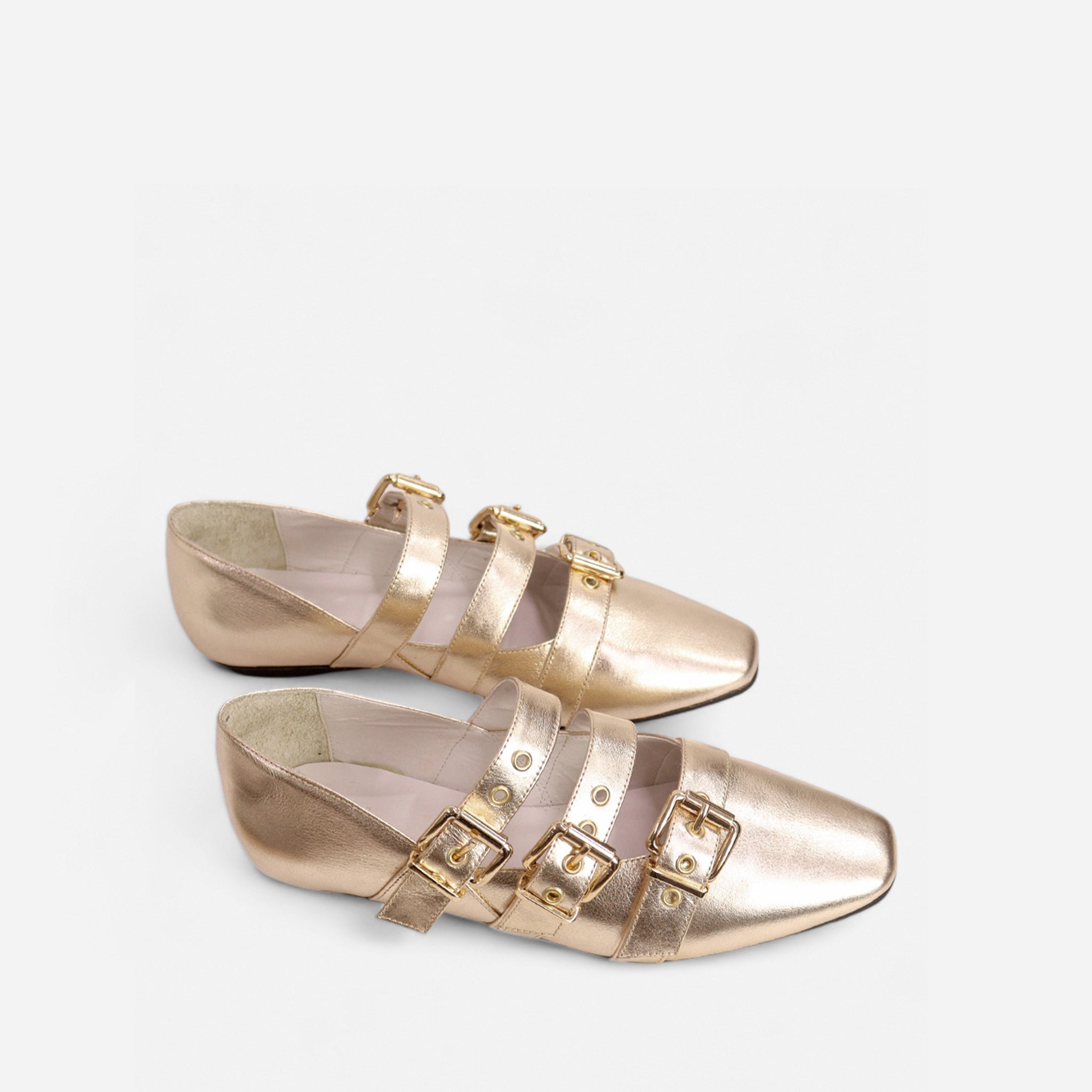 Sapatilha Mary Jane Rocker em Couro Ouro Light - Balaia