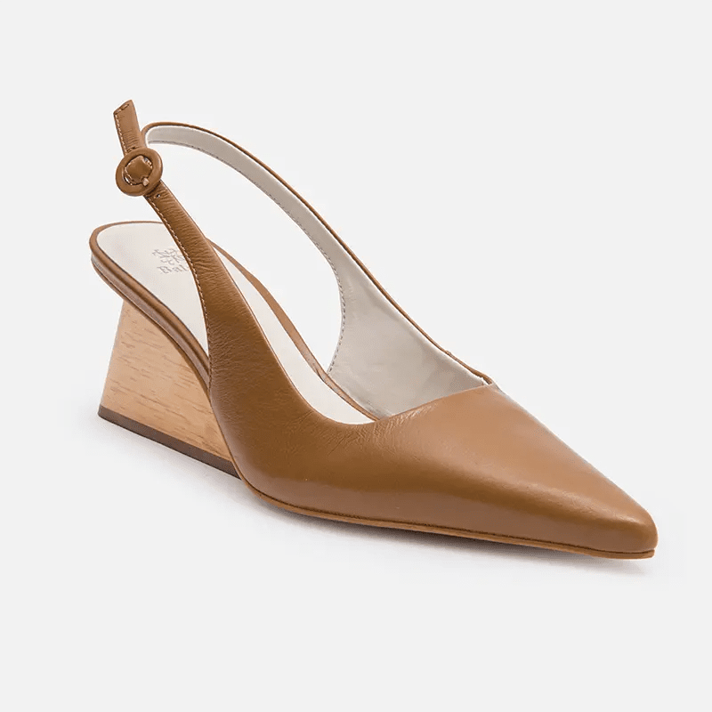 Scarpin Slingback Salto Arquitetônico Couro Carmel - Balaia
