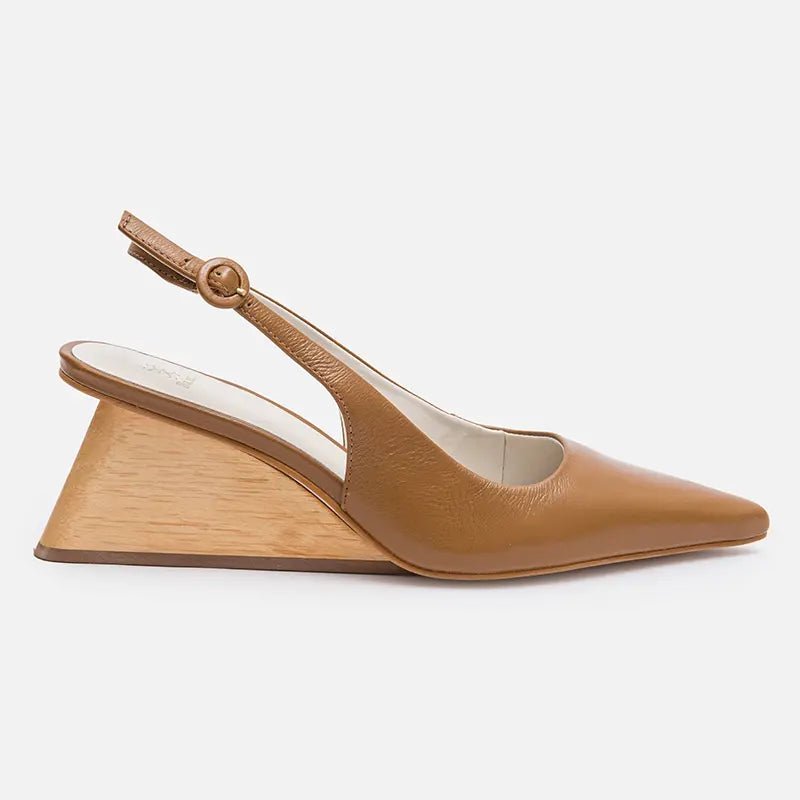 Scarpin Slingback Salto Arquitetônico Couro Carmel - Balaia