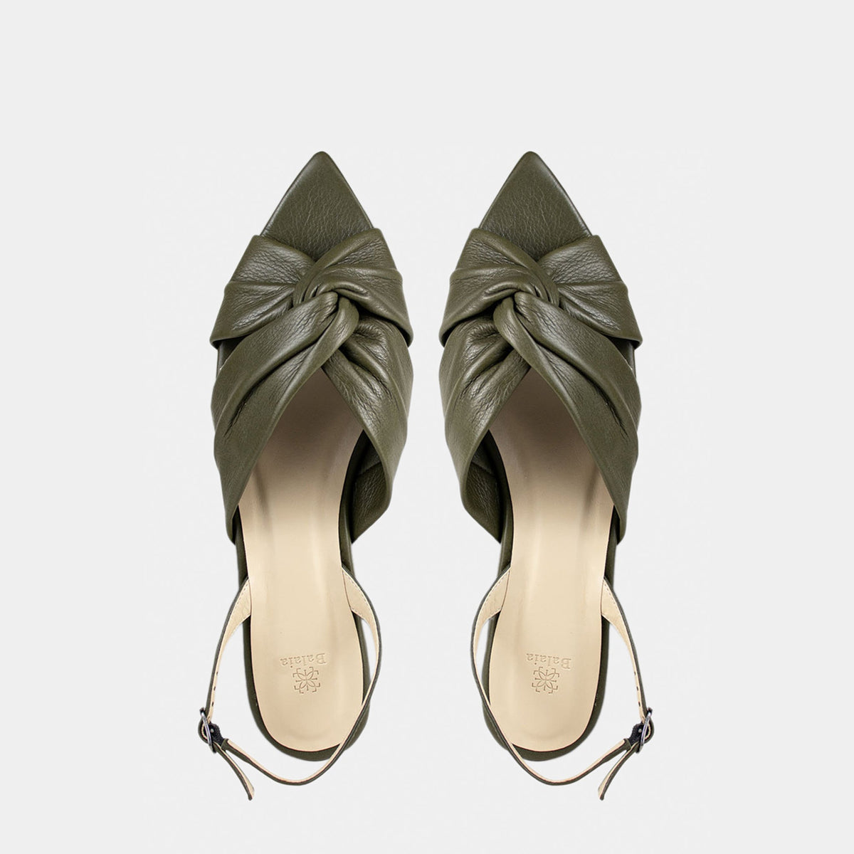 Slingback Tiras Entrelaçadas Pillow em Couro Musgo - Balaia