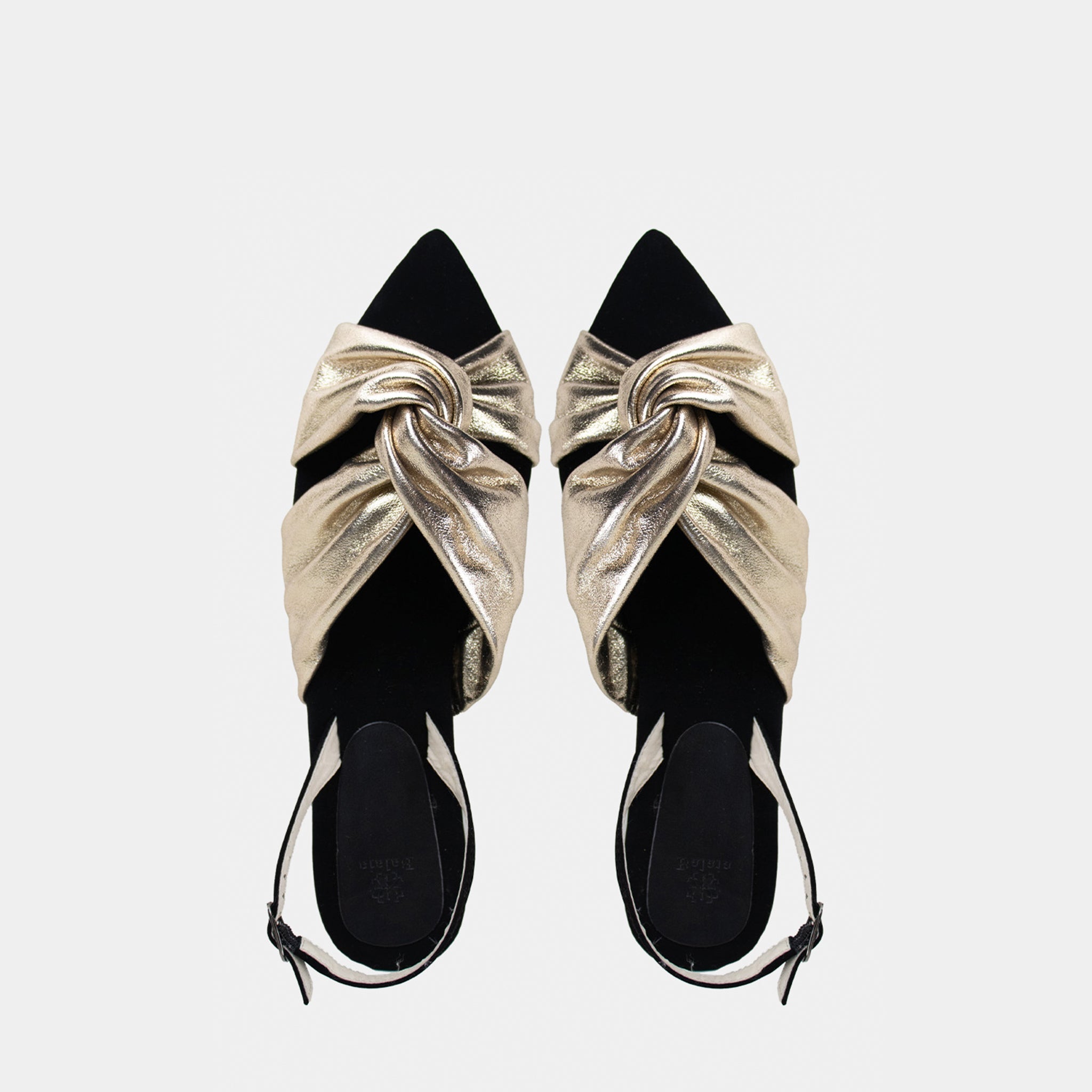 Slingback Tiras Entrelaçadas Pillow em Couro Ouro Light - Balaia