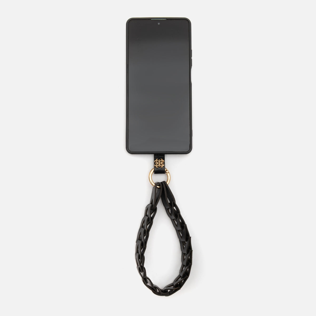 Phone Strap em Couro Preto