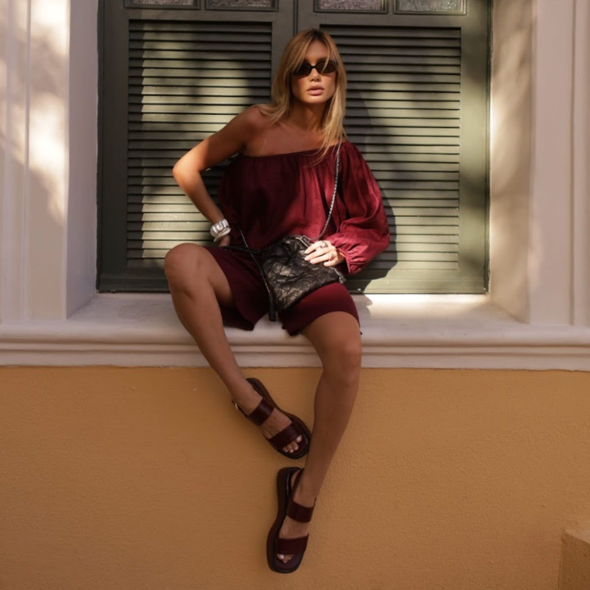 Sandália Flatform em Couro Wine