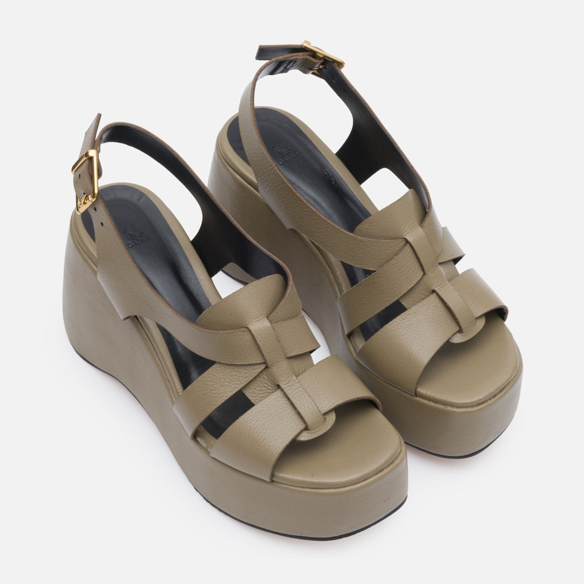 Sandália plataforma tiras khaki