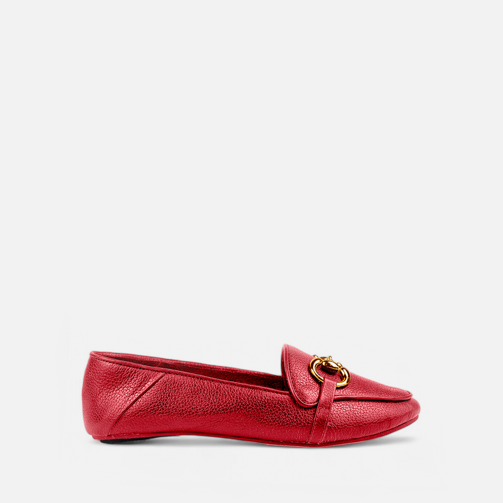 Mocassim com Detalhe em Metal em Couro Vermelho