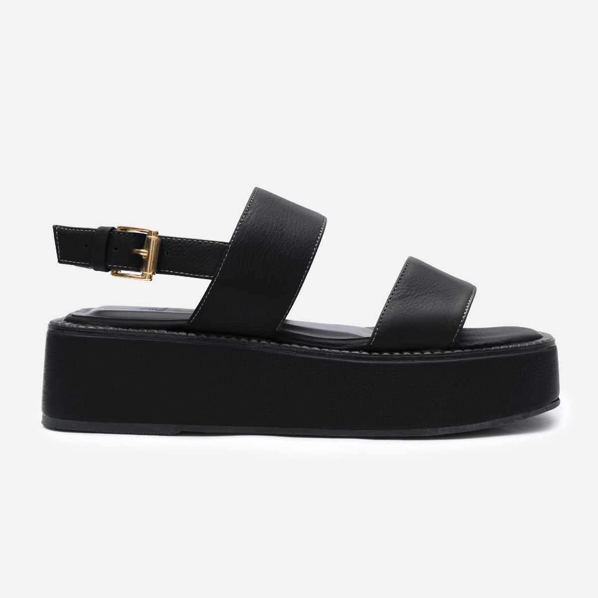 Sandália Flatform em Couro Preto