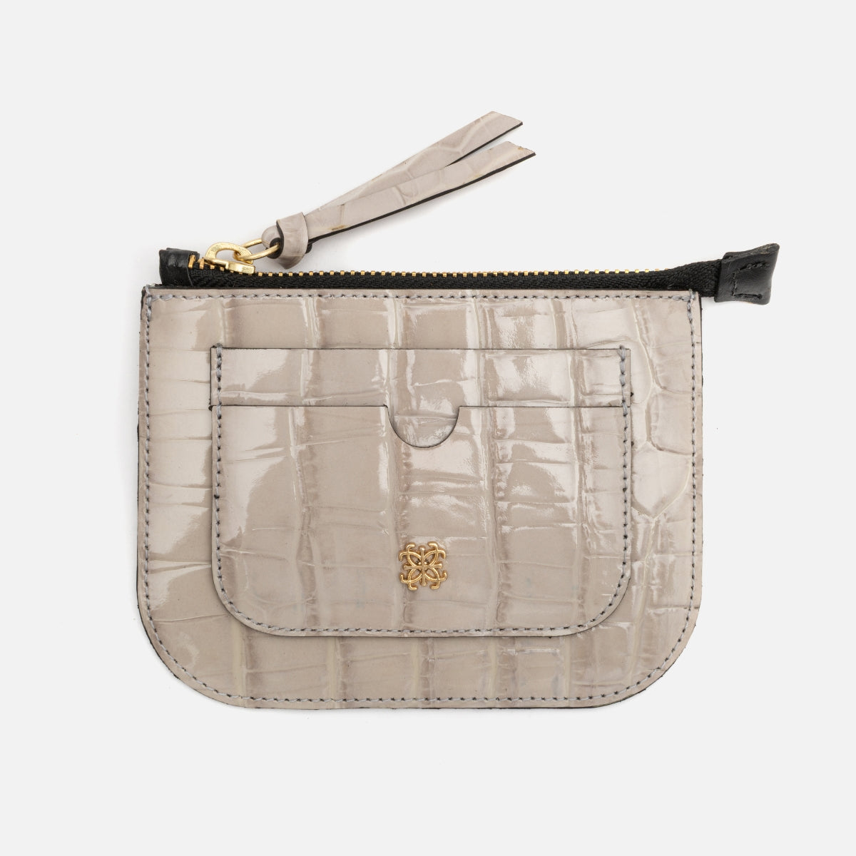 Porta Cartão em Couro Croco Acinzentado