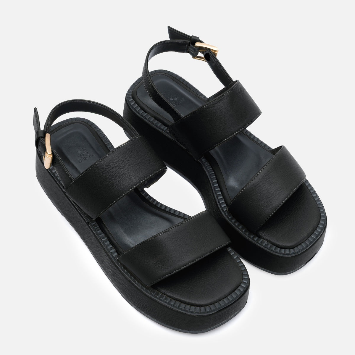 Sandália Flatform em Couro Preto