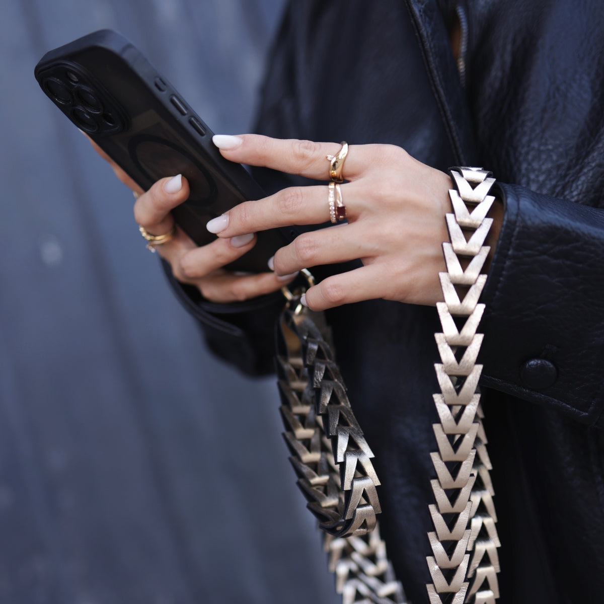 Phone Strap em Couro Ouro Light