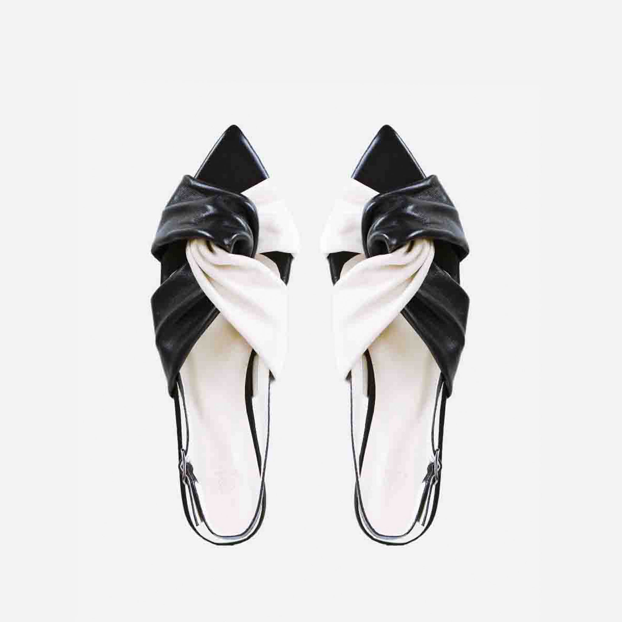 Slingback Tiras Entrelaçadas Pillow em Couro Bicolor