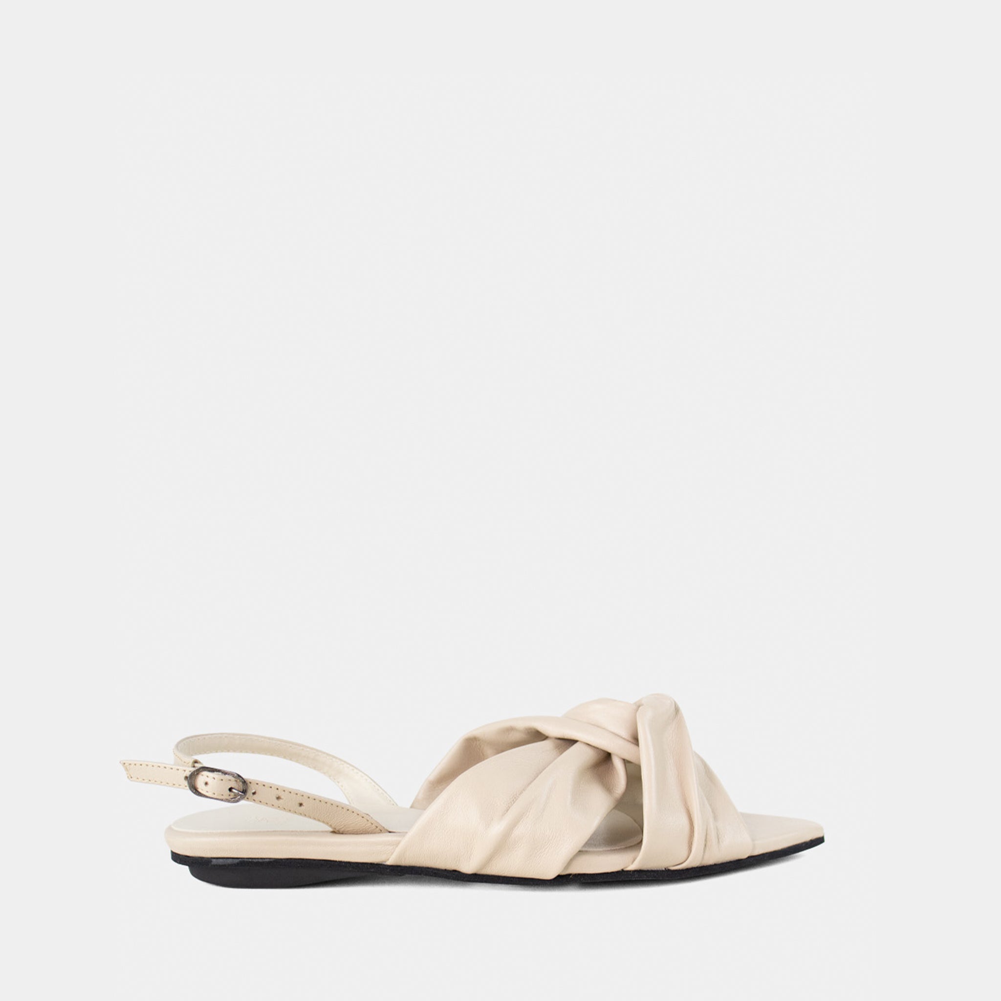 Slingback Tiras Entrelaçadas Pillow em Couro Off White