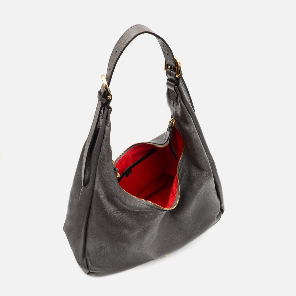 Bolsa Cleo hobo em couro grafite