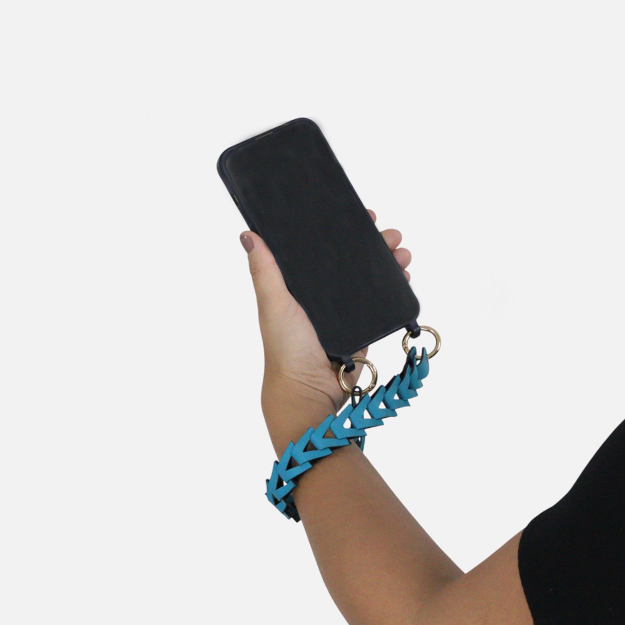 Phone Strap em Couro Turquesa