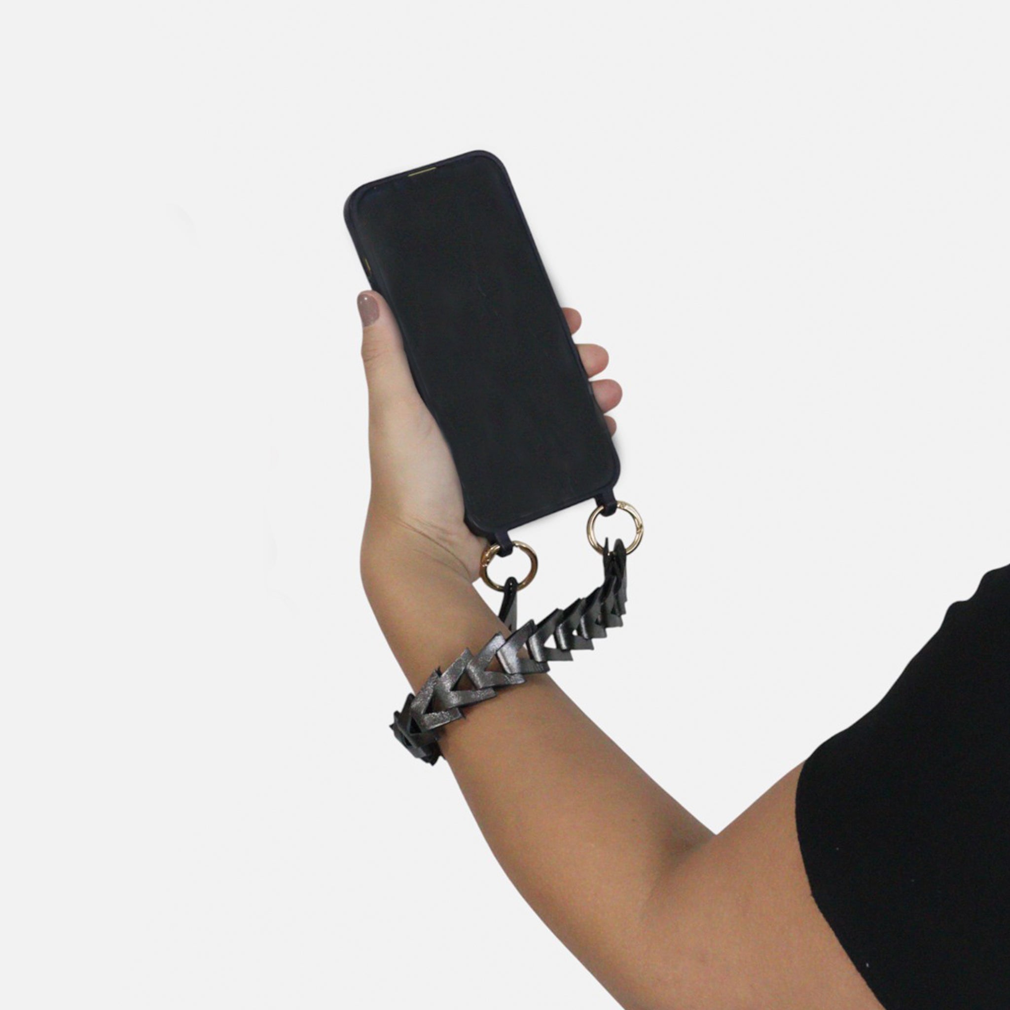 Phone Strap em Couro Carbono