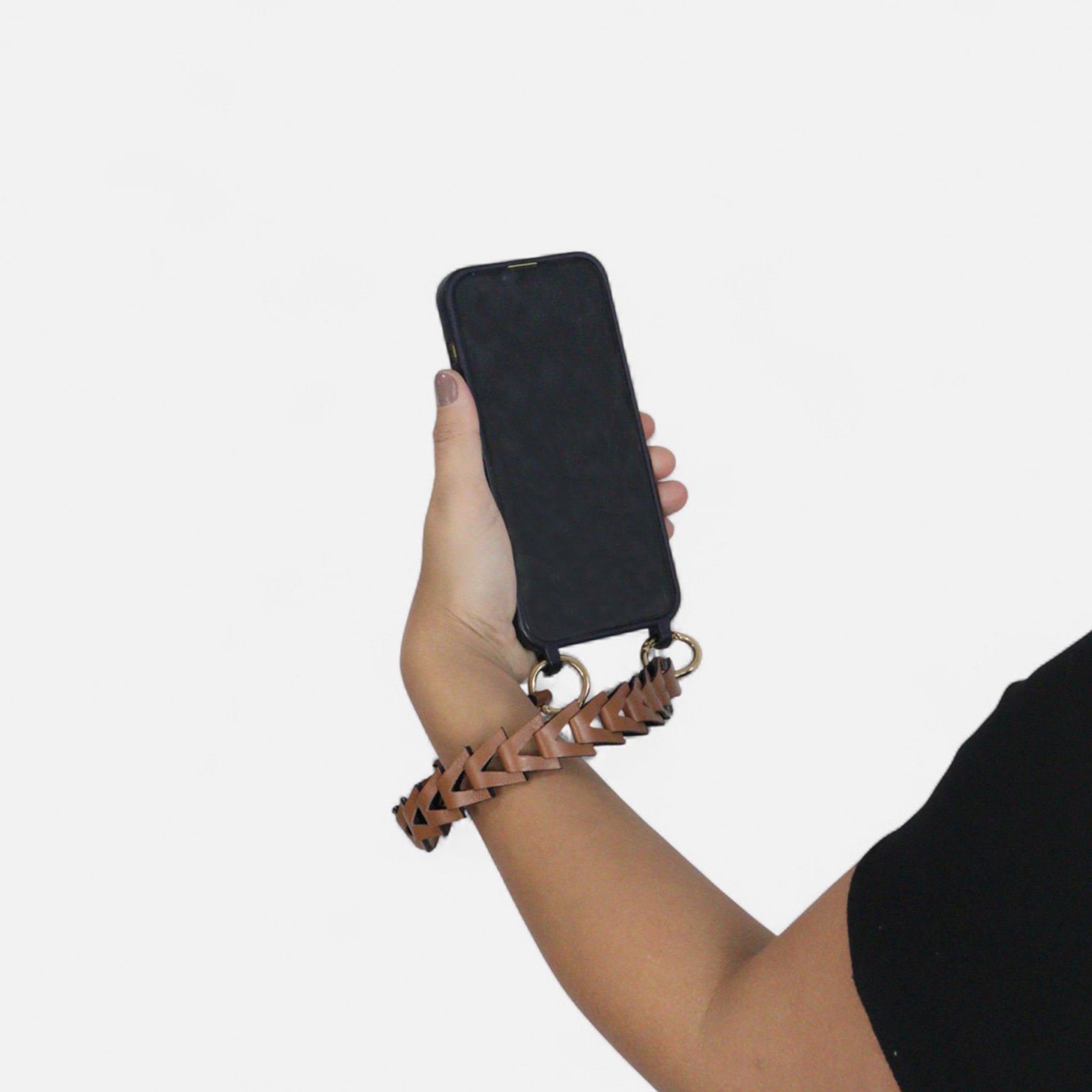 Phone Strap em Couro Carmel