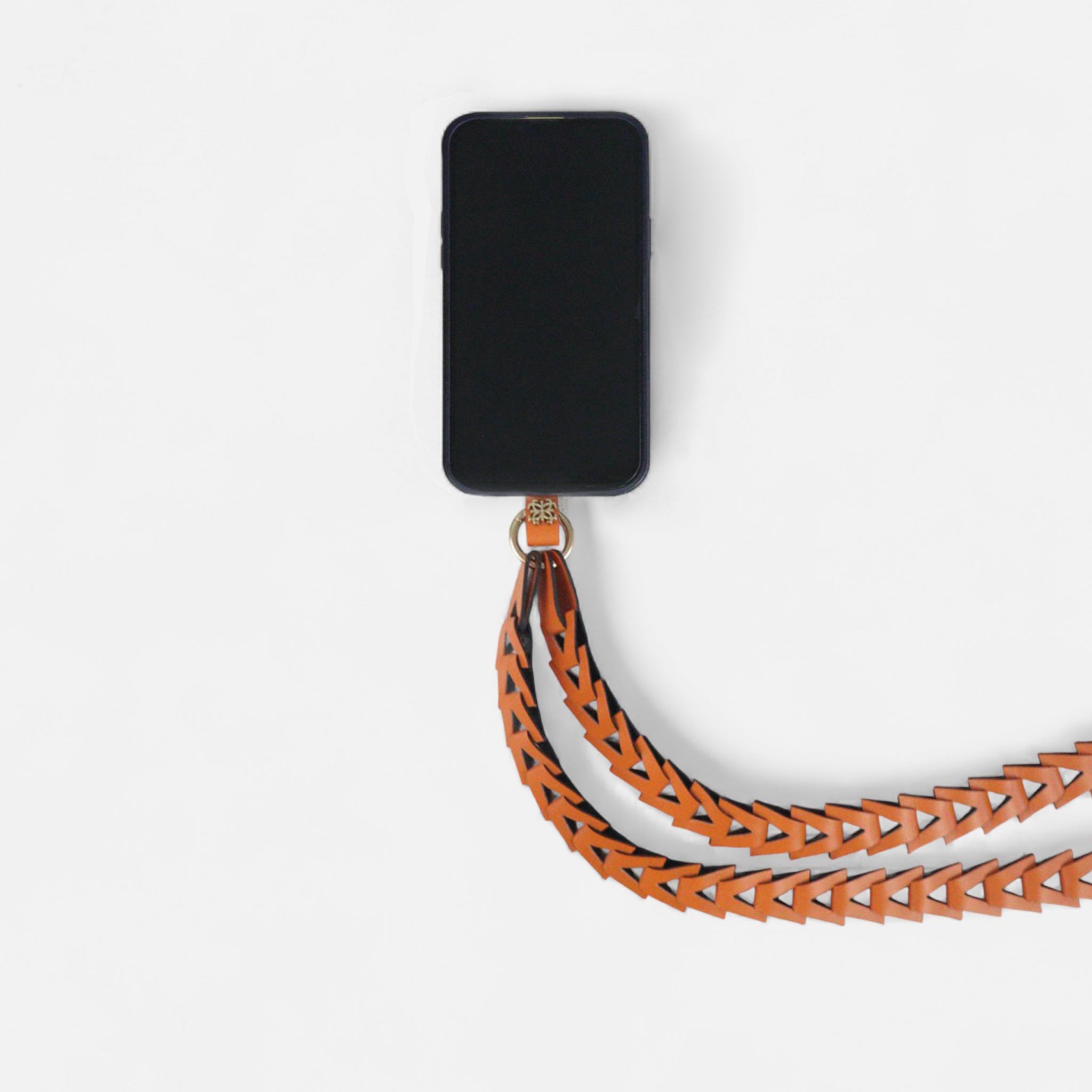 Phone Strap em Couro Laranja