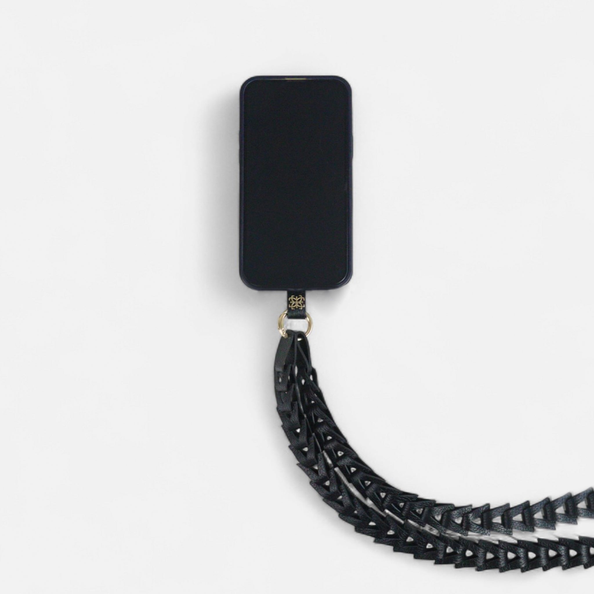 Phone Strap em Couro Preto