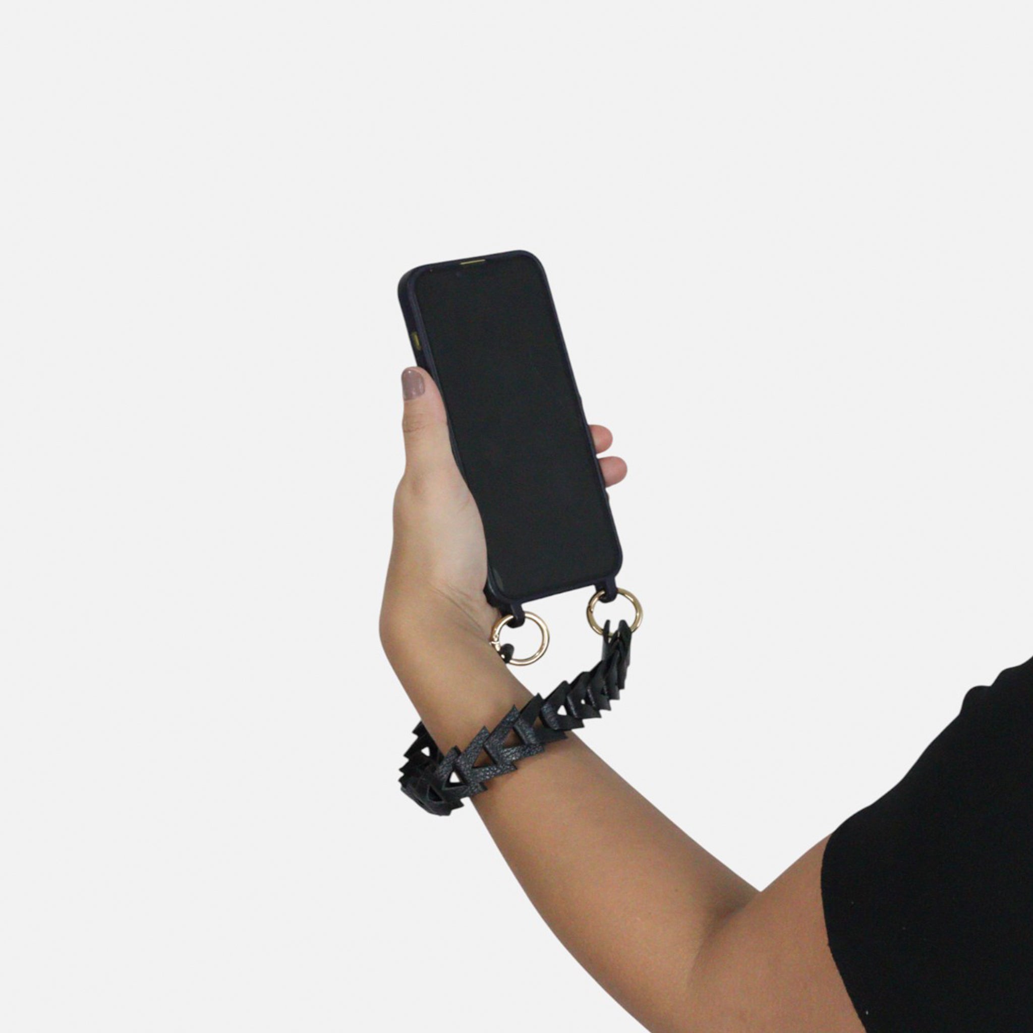 Phone Strap em Couro Preto