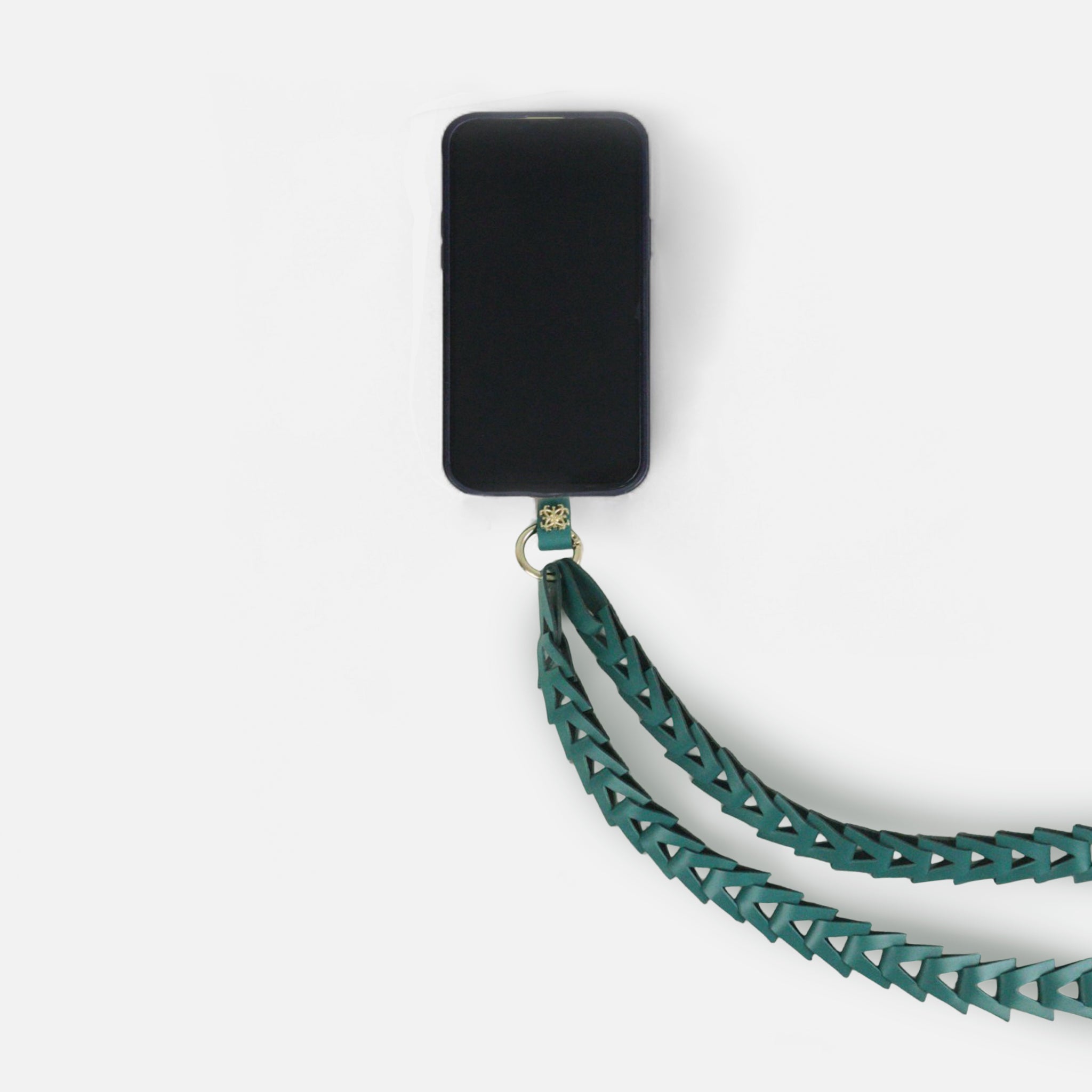 Phone Strap em Couro Verde Petróleo