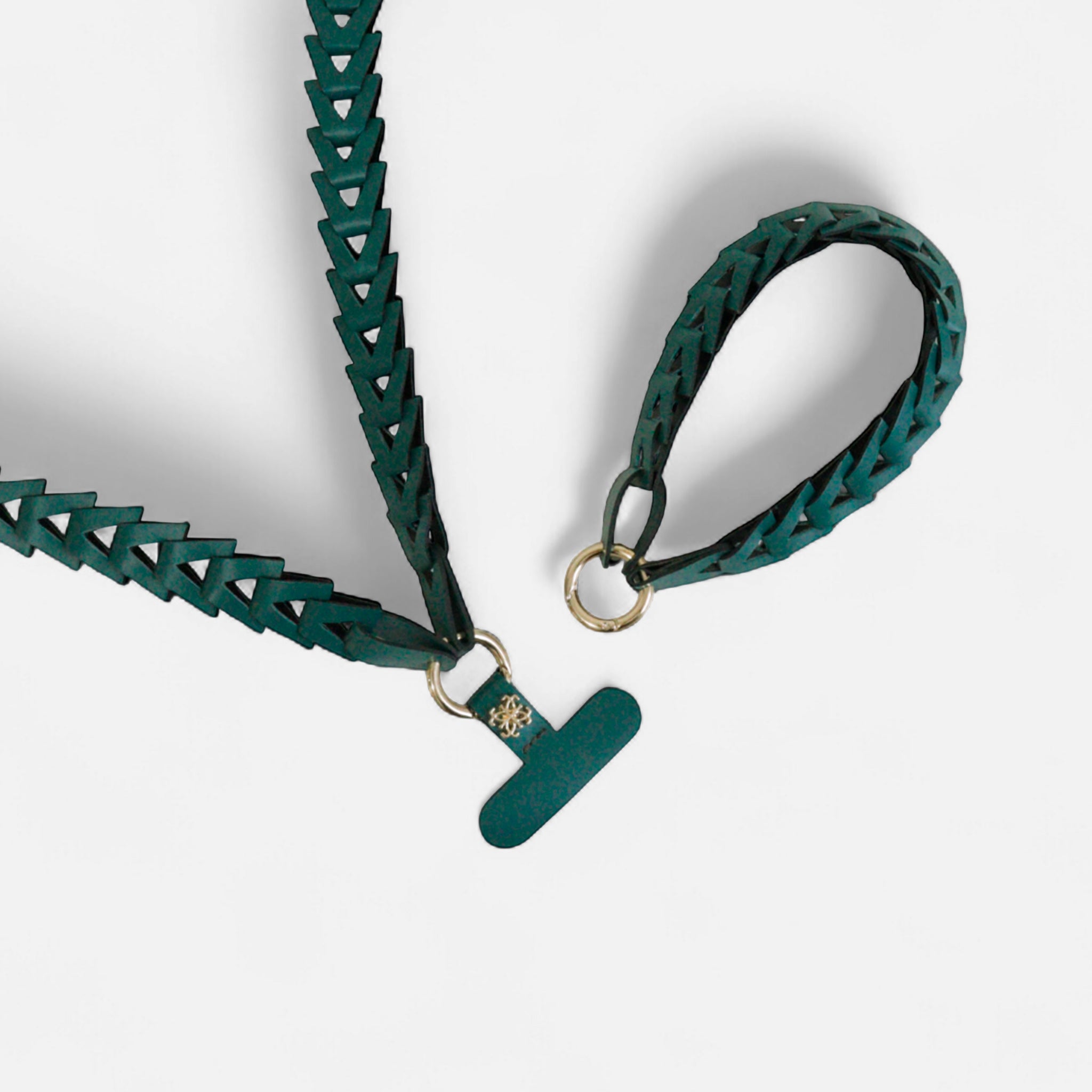 Phone Strap em Couro Verde Petróleo