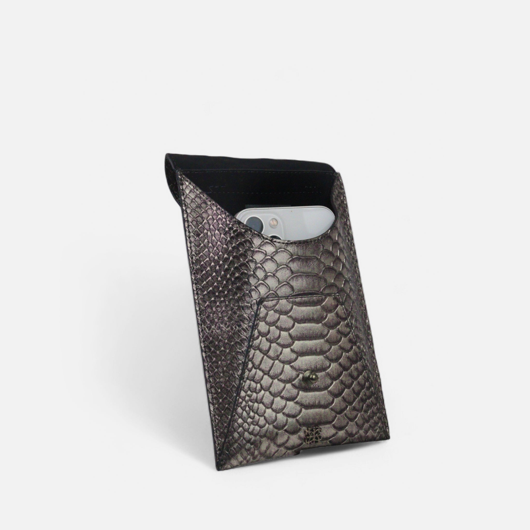 Bagphone Oli em Couro Croco Prata Velho