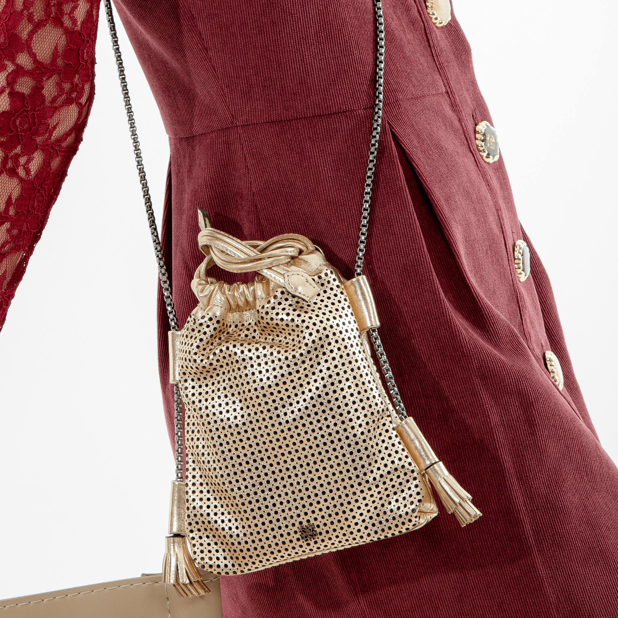 Bagphone Furadinha em Couro Ouro Light - Balaia