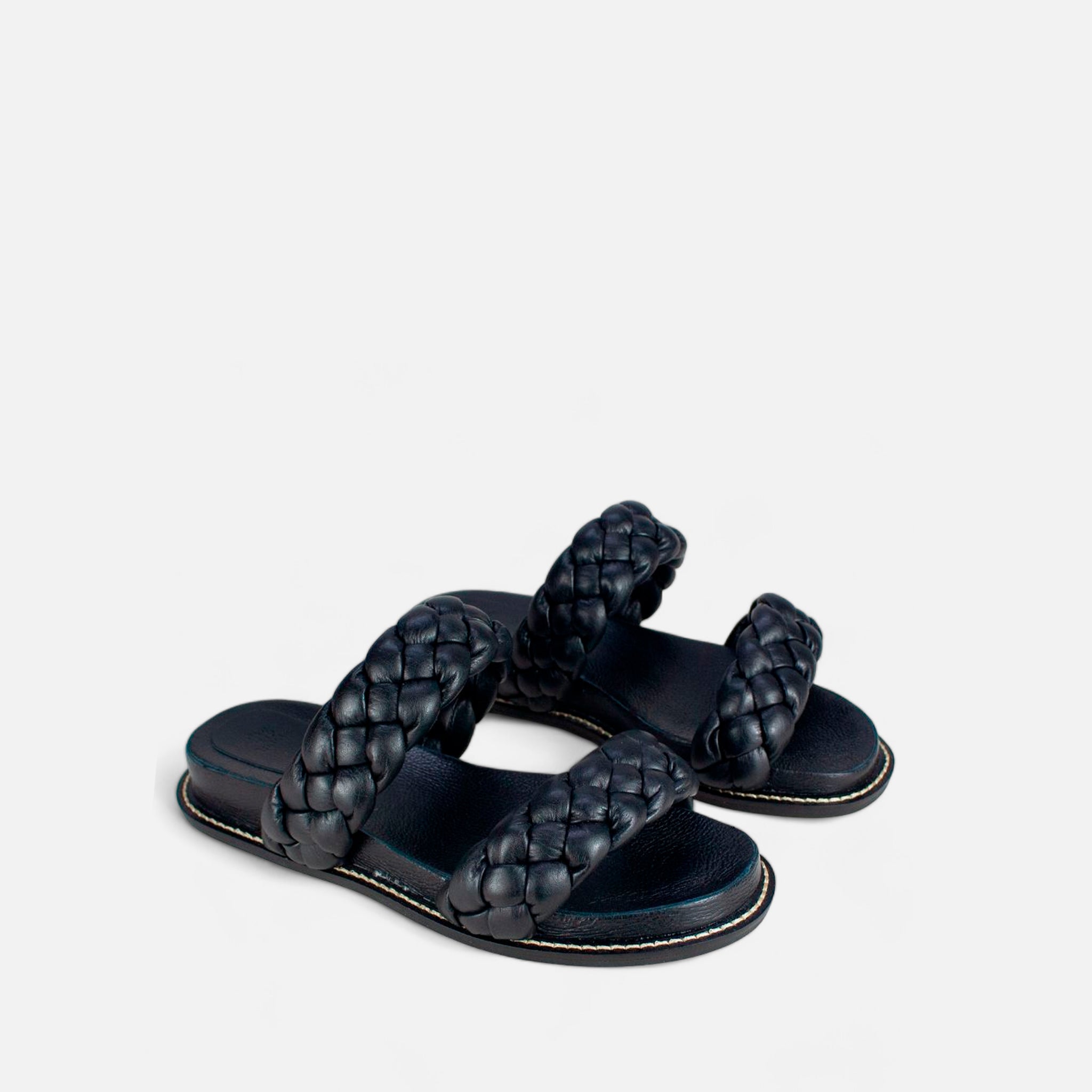 Birken Tranças Pillow em Couro Preto - Balaia