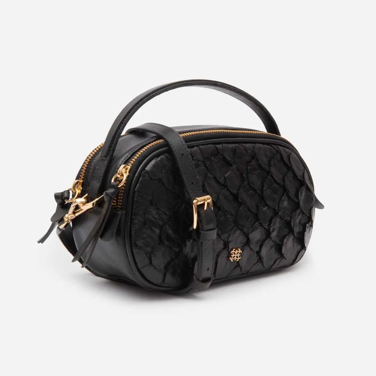 Bolsa Lívia em Couro Pirarucu Preto - Balaia