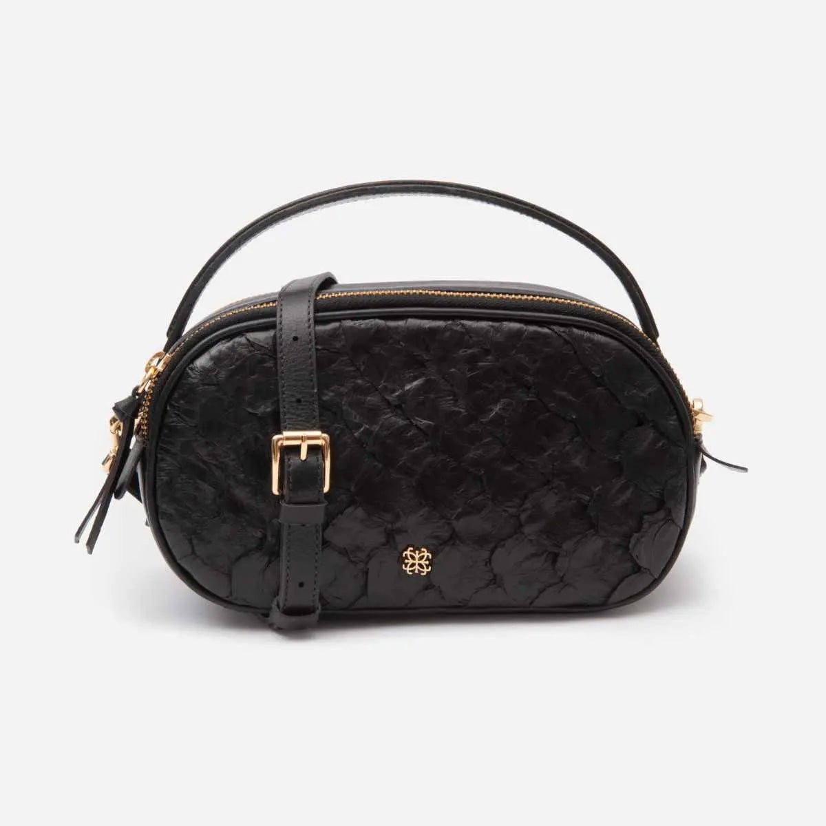 Bolsa Lívia em Couro Pirarucu Preto - Balaia